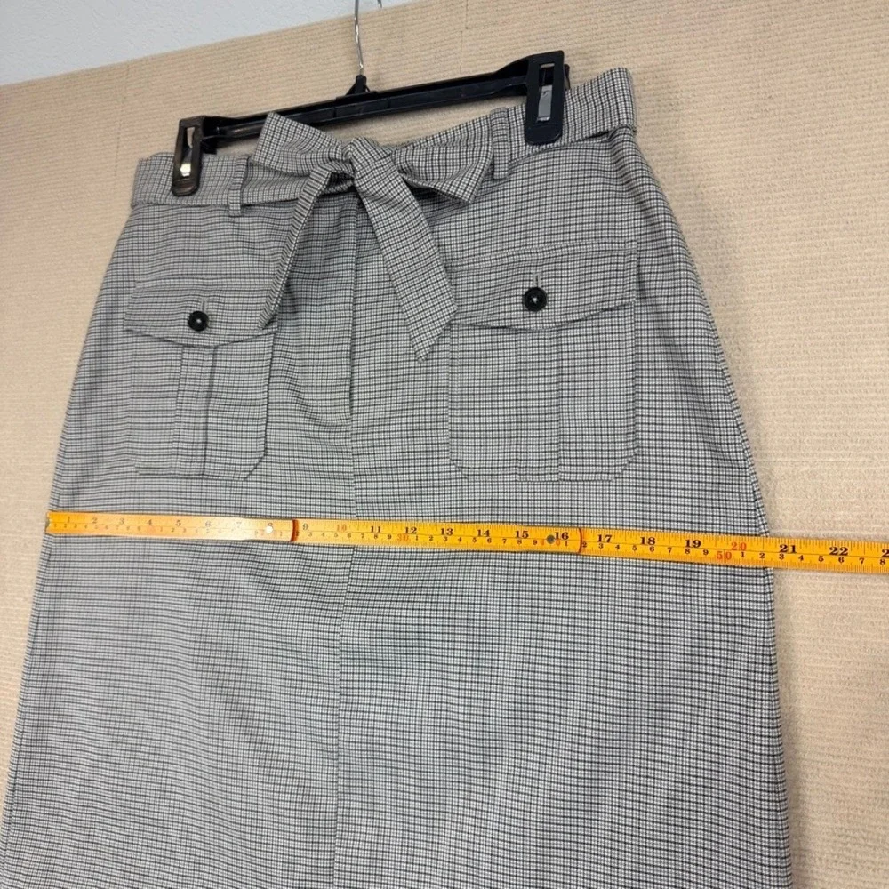 Calvin Klein Womens Houndstooth Tie Waist Pencil Skirt Black White Size 8